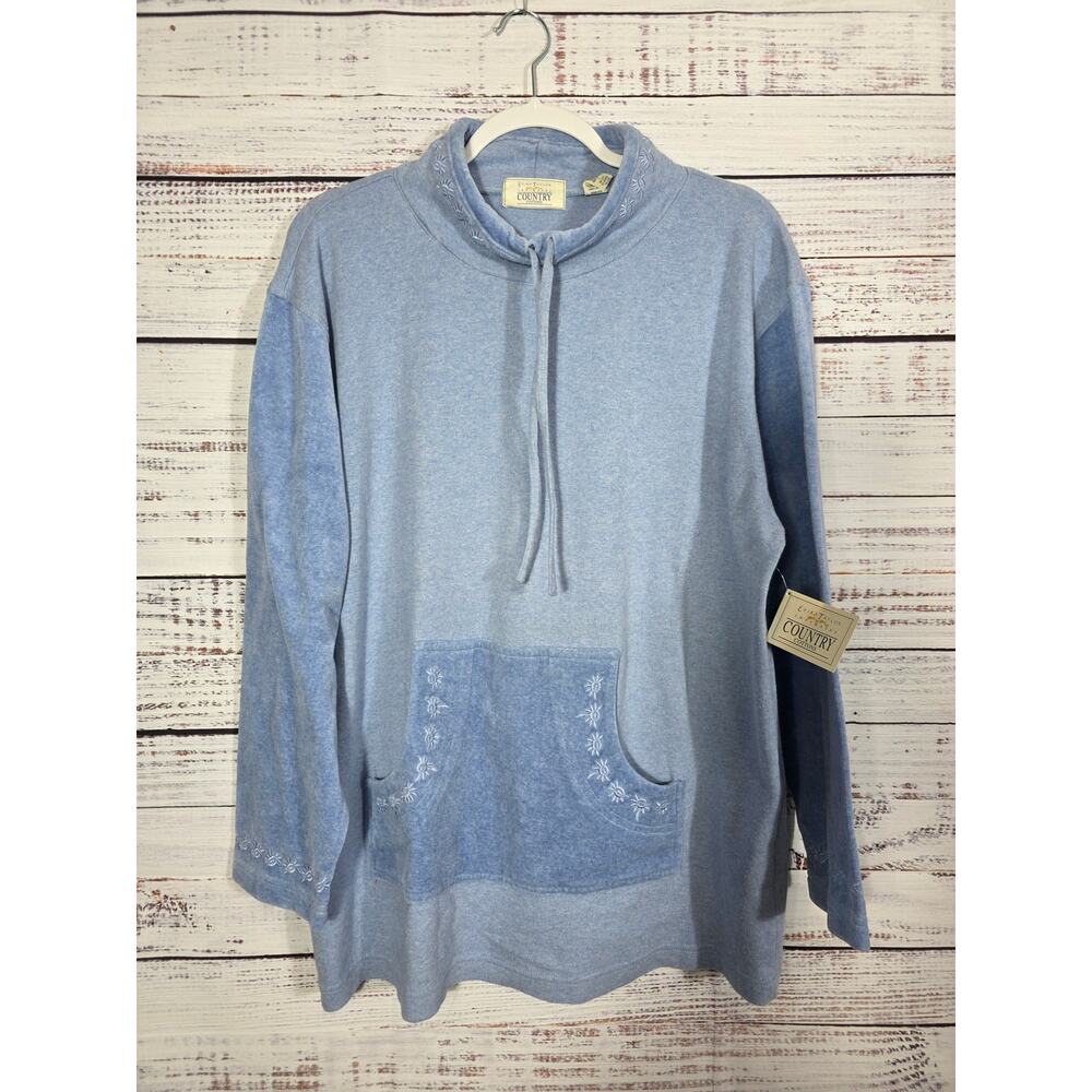 VTG Ericka Taylor Country Cottons L 100% Cotton Pullover NWT Blue Embroidered